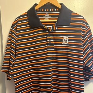 Majestic Detroit Tigers Cool Base Striped Polo Shirt — Mens XL